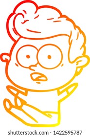 dibujo de línea de degradado cálido de un hombre de dibujos animados