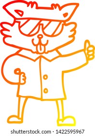 warme Farbverlauf-Linienzeichnung einer kalten Cartoon-Katze