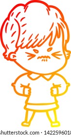 warm gradient line drawing of a cartoon frustrated woman
