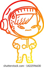 dibujo de línea de gradiente cálido de una astronauta de dibujos animados