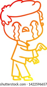 warm gradient line drawing of a cartoon man crying