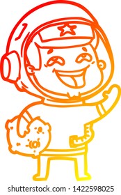 warm gradient line drawing of a cartoon laughing astronaut