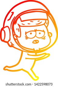warm gradient line drawing of a cartoon tired astronaut