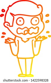warm gradient line drawing of a cartoon man totally stressed out