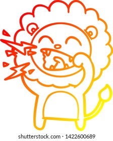 dibujo de línea de gradiente cálido de una caricatura que ruge un león
