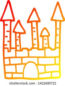dibujo de línea de gradiente cálido de un castillo tradicional de dibujos animados