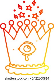 dibujo de línea de degradado cálido de una corona mágica de dibujos animados