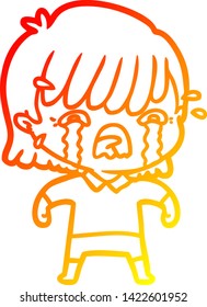 dibujo de línea de gradiente cálido de una niña de dibujos animados llorando