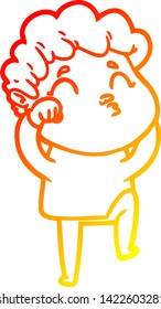 dibujo de línea de gradiente cálido de un hombre de dibujos animados puliendo