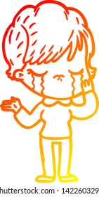 warm gradient line drawing of a cartoon woman crying