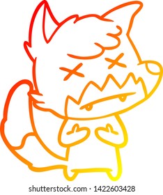 warm gradient line drawing of a cartoon cross eyed fox
