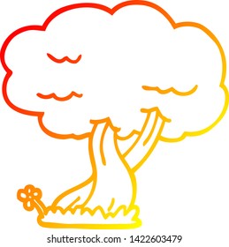 dibujo de línea de degradado cálido de un árbol de dibujos animados