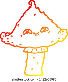 warm gradient line drawing of a cartoon mushroom with face