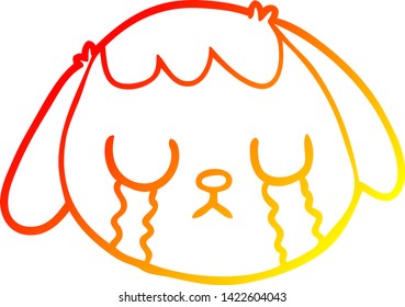 warm gradient line drawing of a cartoon dog face crying
