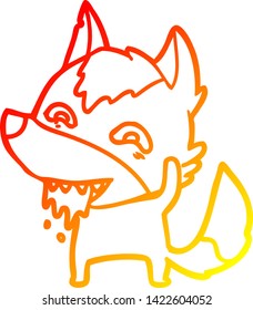 warm gradient line drawing of a cartoon hungry wolf
