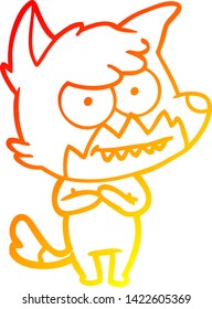 warm gradient line drawing of a cartoon grinning fox