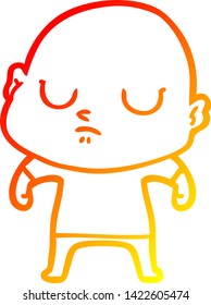 dibujo de línea de gradiente cálido de un hombre calvo de dibujos animados