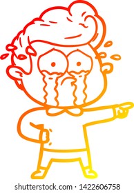 warm gradient line drawing of a cartoon crying man