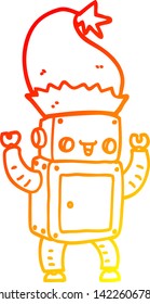warm gradient line drawing of a cartoon christmas robot