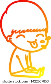 warm gradient line drawing of a cartoon boy sticking out tongue
