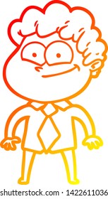 warm gradient line drawing of a cartoon happy man