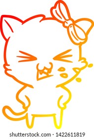 warme Farbverlauf-Linienzeichnung einer Cartoon-Katze