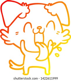 warm gradient line drawing of a cartoon panting dog