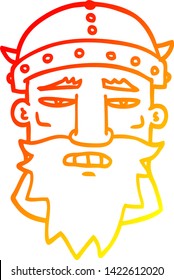 warm gradient line drawing of a cartoon viking face