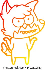 warm gradient line drawing of a cartoon grinning fox