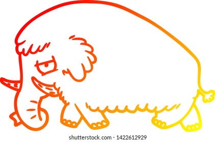 warm gradient line drawing of a cartoon mammoth