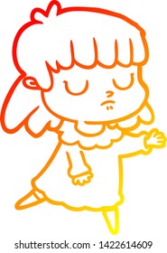 warm gradient line drawing of a cartoon indifferent woman