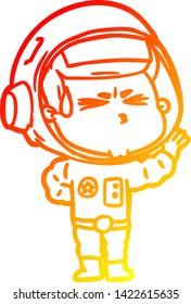 warme Farbverlauf-Linienzeichnung eines Cartoons mit Stresastastronauten