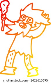 dibujo de línea de gradiente cálido de un hombre de caverna de dibujos animados