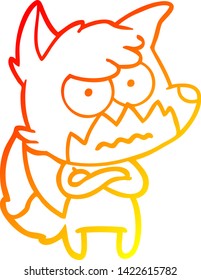 warm gradient line drawing of a cartoon annoyed fox
