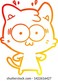 warm gradient line drawing of a cartoon surprised cat