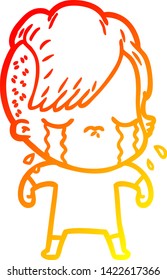 warm gradient line drawing of a cartoon crying girl