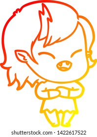 warm gradient line drawing of a cartoon laughing vampire girl