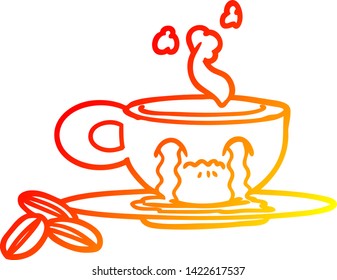 warm gradient line drawing of a cartoon crying espresso mug