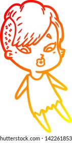 warm gradient line drawing of a cartoon surprised girl