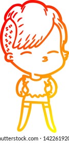 dibujo de línea de gradiente cálido de una niña de picoteo