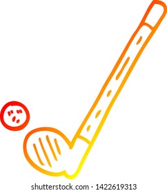 dibujo de líneas de gradiente cálido de un club de golf de dibujos animados y una pelota