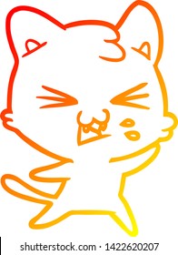 dibujo de línea de degradado cálido de un gato de dibujos animados silbido