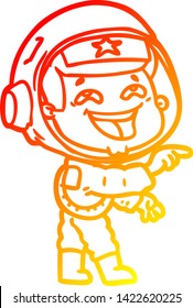 dibujo de línea de gradiente cálido de una caricatura astronauta riente