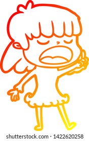 warm gradient line drawing of a cartoon woman talking loudly