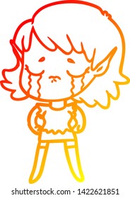 dibujo de línea de gradiente cálido de una niña elfo llorando