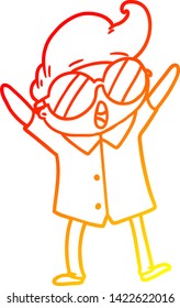 warm gradient line drawing of a cartoon boy wearing spectacles