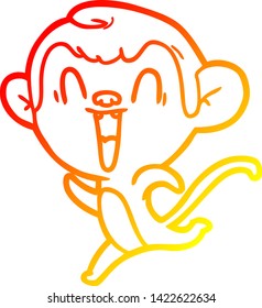 warm gradient line drawing of a cartoon laughing monkey