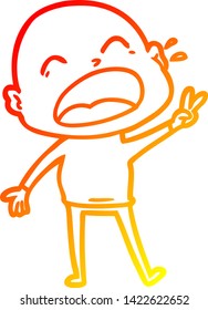 warm gradient line drawing of a cartoon shouting bald man