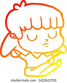 warm gradient line drawing of a cartoon indifferent woman sitting