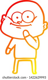 warm gradient line drawing of a cartoon bald man staring